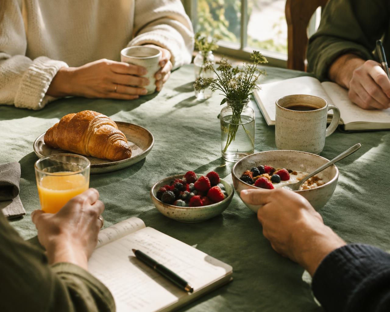 Gemeinsames Frühstück mit Notizbüchern