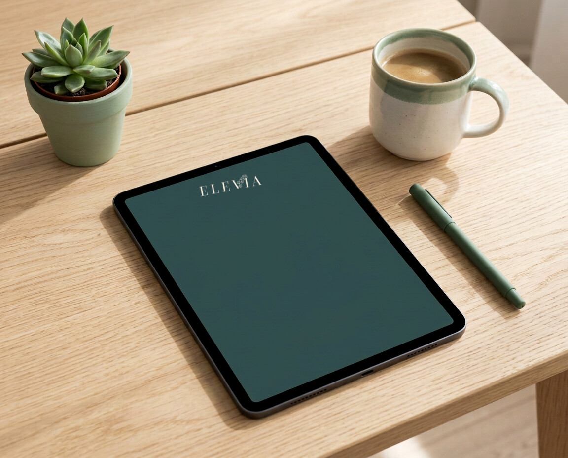 Tablet mit dem Guide auf einem Holztisch